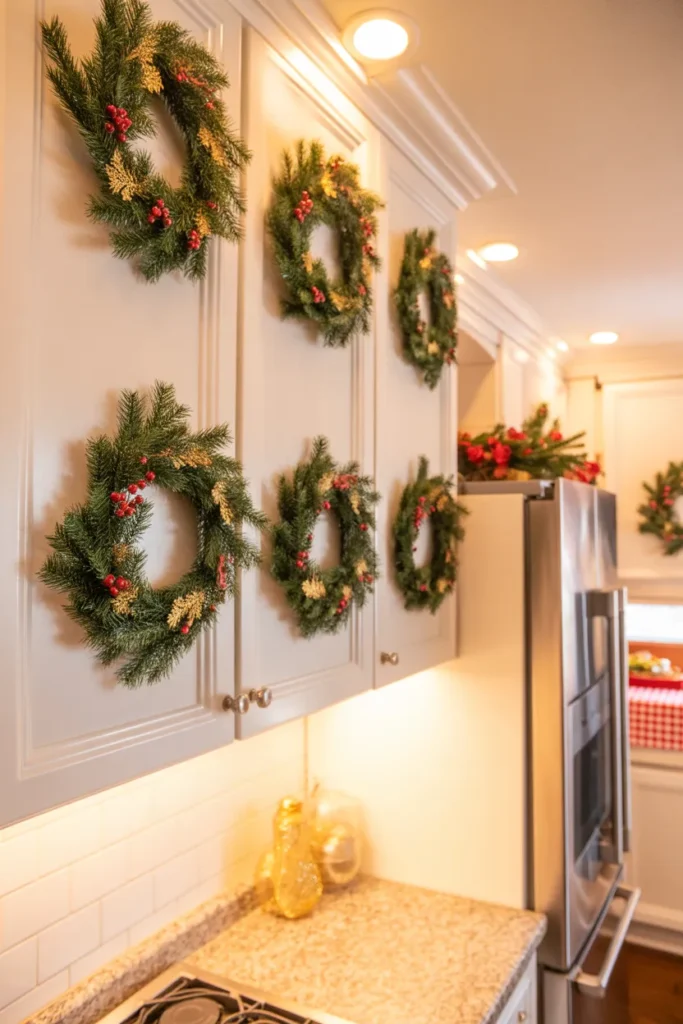 Mini Wreaths on Cabinet Doors